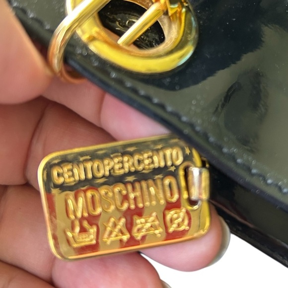 Moschino Vintage 90s Redwall Black Patent And Mesh Tote Bag Ex Large Italy - Picture 7 of 14